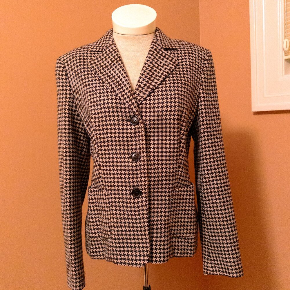 MaxMara Virgin Wool and Cashmere Houndstooth Blazer